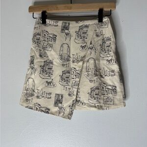 abercrombie fitch Cream Black Print Cafe‎ Scene Mini Skort XXS Linen Blend